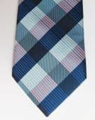 Charles Fox Savile Row tie with blue and pink woven check design